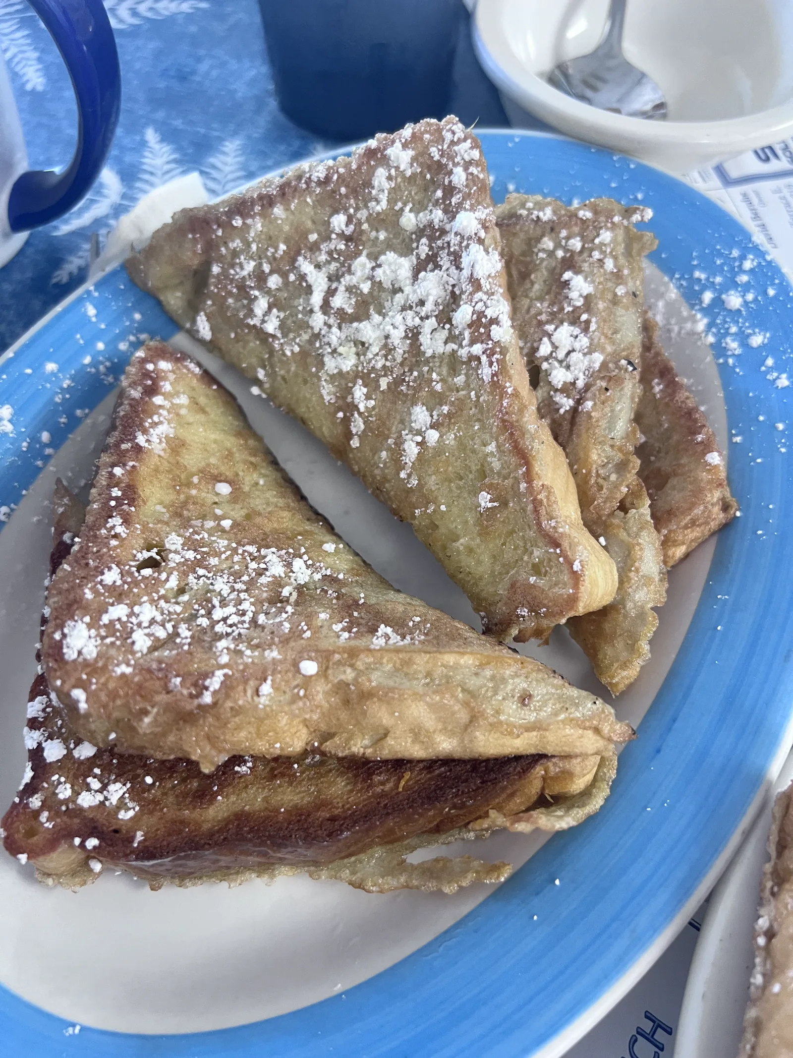A wonderfully generous sweet breakfast, dusted with powdered sugar.